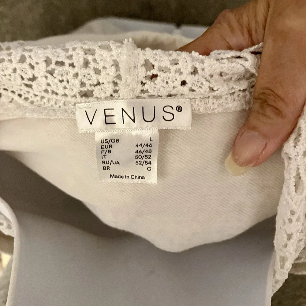 Venus Sz Large Ivory Off White Embroidered Hooded Swimsuit Cover Up Top 1/4‎ Zip